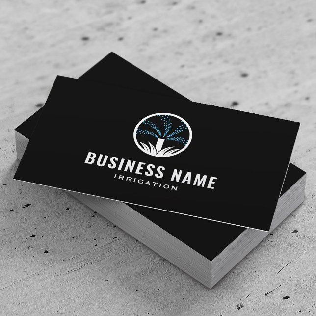 Lawn Care Sprinkler & Irrigation Landscaping Black Business Card (Creator Uploaded)