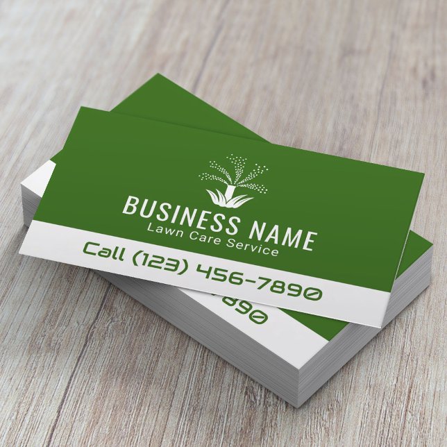 Lawn Care Sprinkler Logo Green Landscaping  Business Card (Creator Uploaded)
