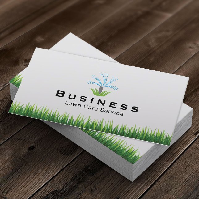 Lawn Care Sprinkler Logo Landscaping Service Plain Business Card (Creator Uploaded)
