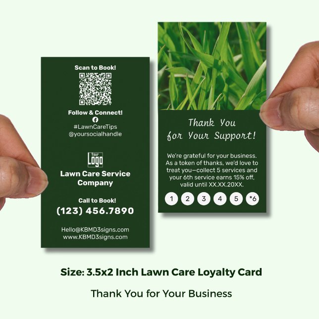 Lawn Care Thank You for Your Support! Loyalty Card (Lawn Care Thank You for Your Support! Loyalty Card; Size 3.5x2 (US) Portrait Format, Logo, QR code)