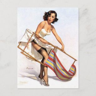 Lawn Chair Pin Up Postcard