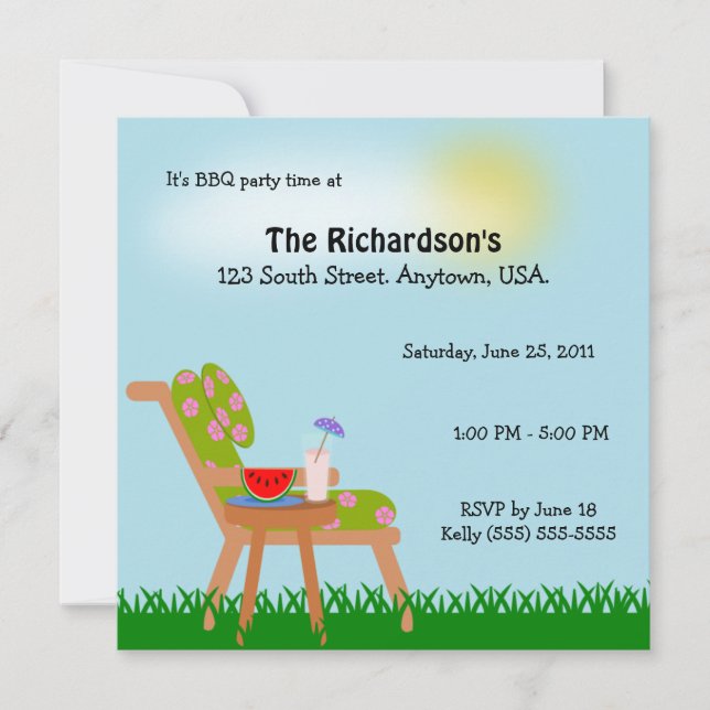Lawn Chair Summer Time BBQ Party Invitation (Front)