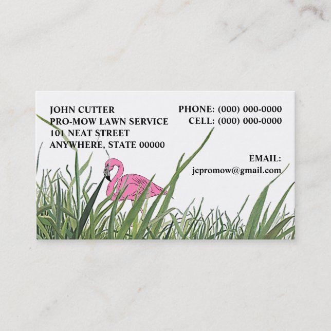LAWN FLAMINGO IN TALL GRASS ~ BUSINESS CARDS! CARD (Front)
