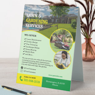 Lawn & Gardening Services Table Tent Sign