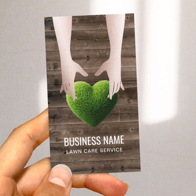 Lawn & Landscaping Service Grass Heart Barn Wood Business Card (Creator Uploaded)