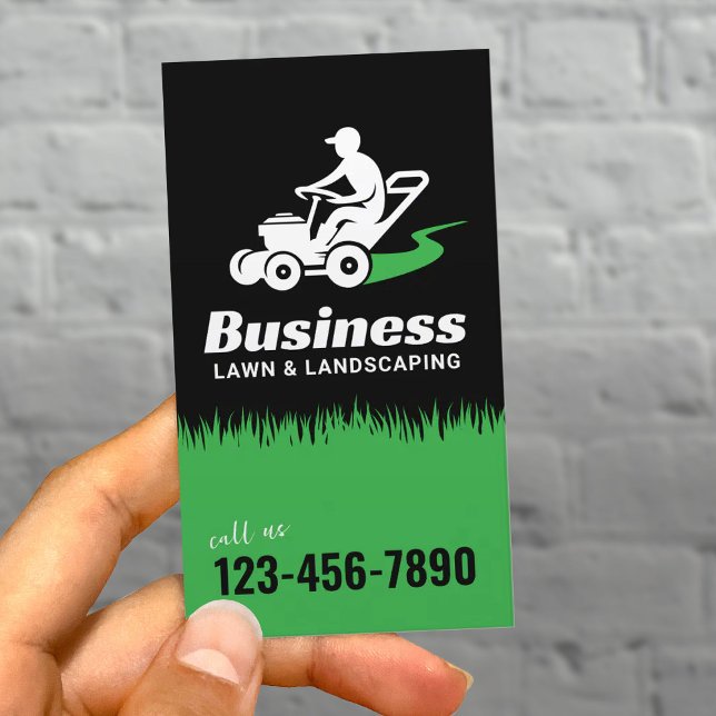 Lawn & Landscaping Service Riding Lawn Mower Black Business Card (Creator Uploaded)