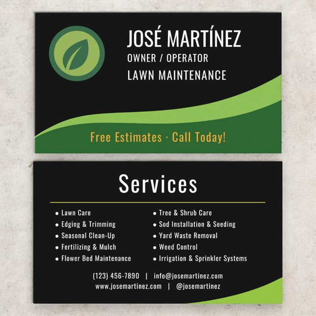 Lawn Maintenance Black Green  Business Card (Creator Uploaded)