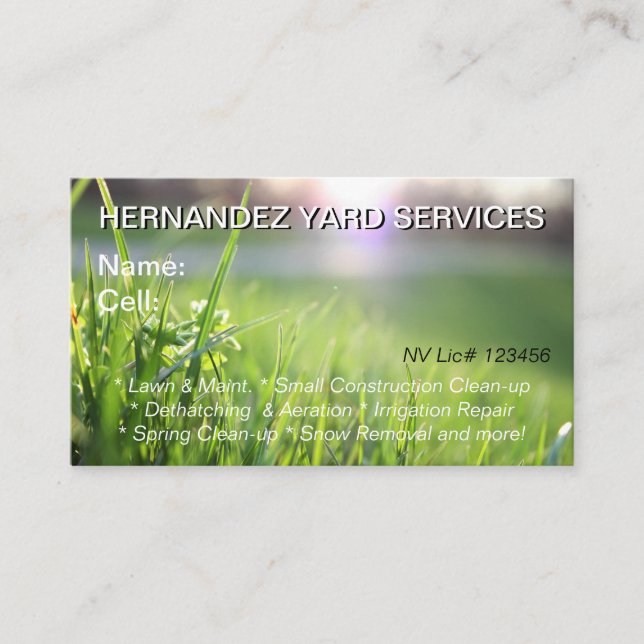 Lawn Maintenance & House Cleaning  Business Card (Front)