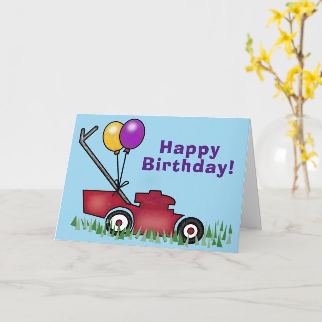 Lawn Mower Birthday Card (Yellow Flower)