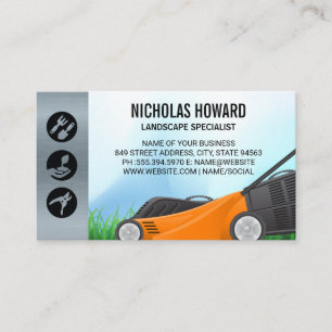 Lawn Mower Cutting Grass   Gardening Icons Business Card