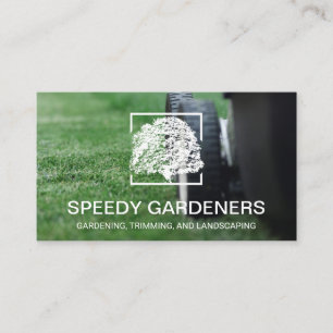 Lawn Mower Cutting Grass   Tree Logo Business Card