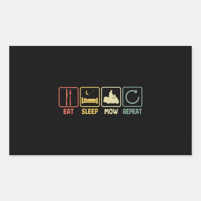 Lawn mower Eat Sleep slogan lawn mowing retro Rectangular Sticker (Front)