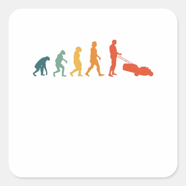 Lawn Mower Evolution Retro Gardener Mowing Square Sticker (Front)