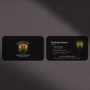 Lawn Mower Gold Grass Emblem Black Business Cards