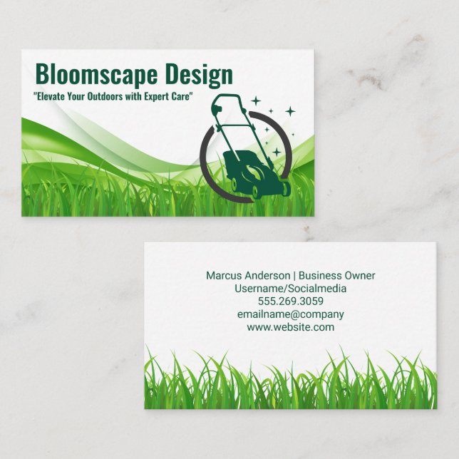 Lawn Mower Grass | Landscaper Services Business Card (Front/Back)