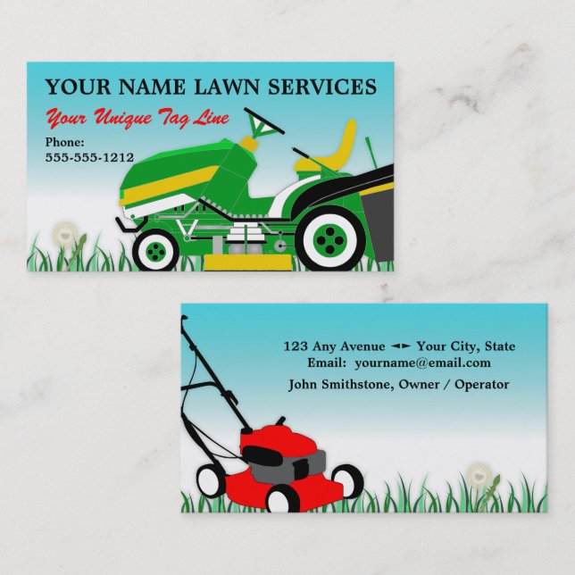 Lawn Mower | Landscaping | Groundskeeping Service Business Card (Front/Back)