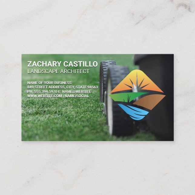 Lawn Mower |  Landscaping Logo Business Card (Front)