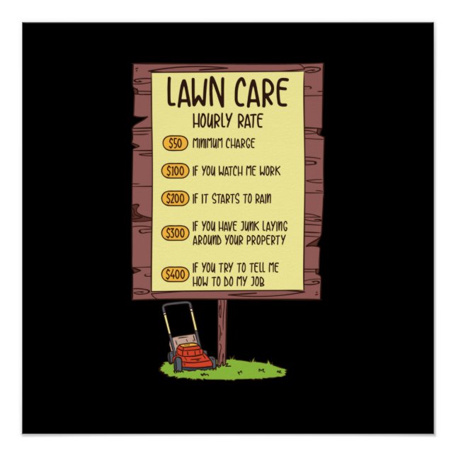 Lawn Mower - Lawn Care Hourly Rate Poster (Front)