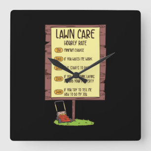 Lawn Mower - Lawn Care Hourly Rate Square Wall Clock