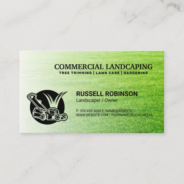 Lawn Mower Logo | Cut Grass Landscape Business Card (Front)