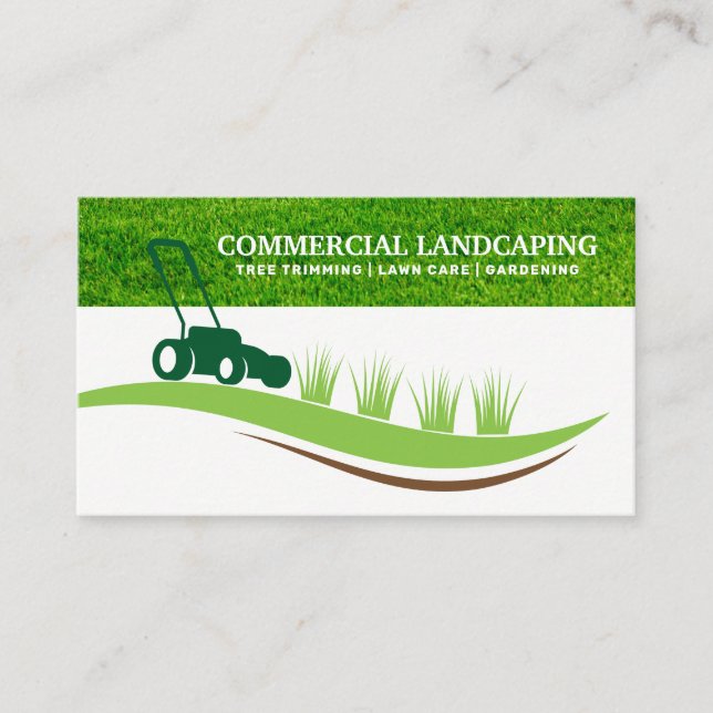 Lawn Mower Logo | Landscaper Skilled Worker Business Card (Front)