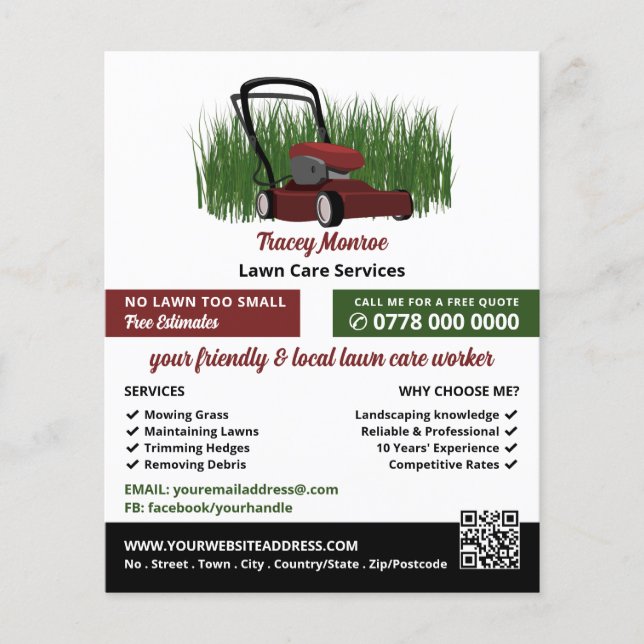 Lawn-Mower on Grass, Lawn Care Services Flyer (Front)