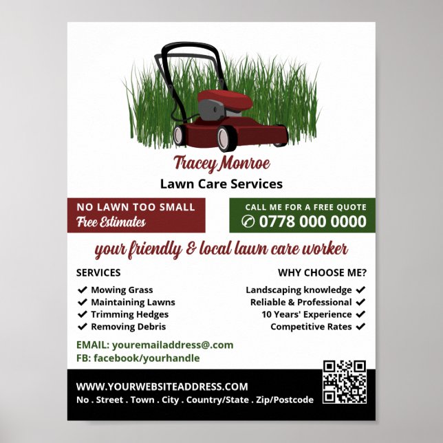 Lawn-Mower on Grass, Lawn Care Services Poster (Front)
