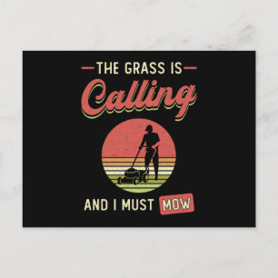 Lawn Mower The Grass Is Calling Garden Lawn Mowing Postcard