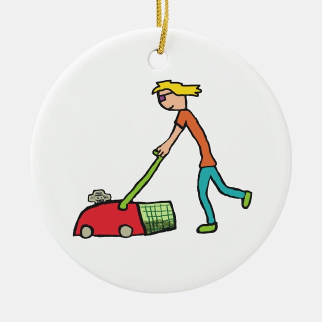 Lawn Mowing Ceramic Ornament (Front)
