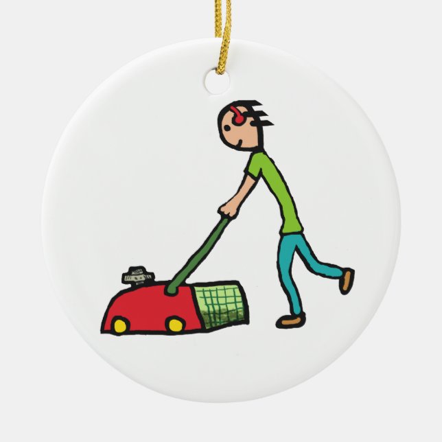 Lawn Mowing Ceramic Ornament (Front)