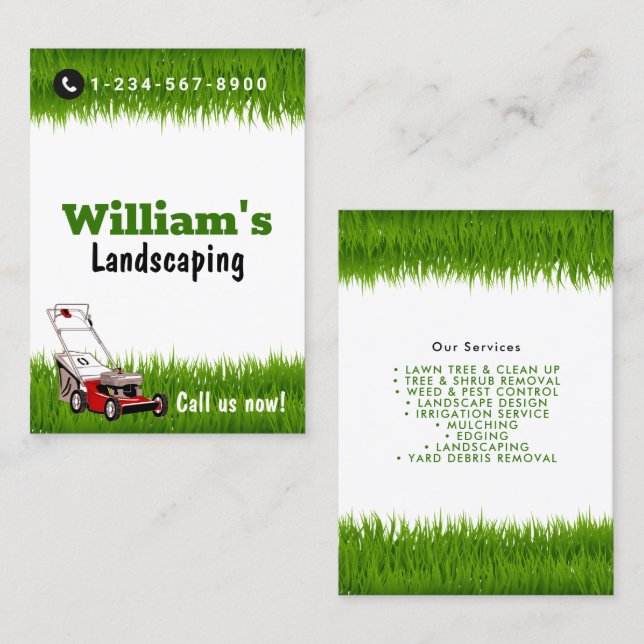 Lawn Mowing Cutting Services, Lawn Care  Business Card (Front/Back)