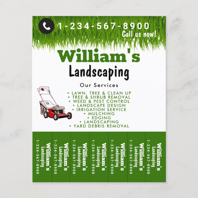 Lawn Mowing Cutting Services, Lawn Care Tear Off Flyer (Front)