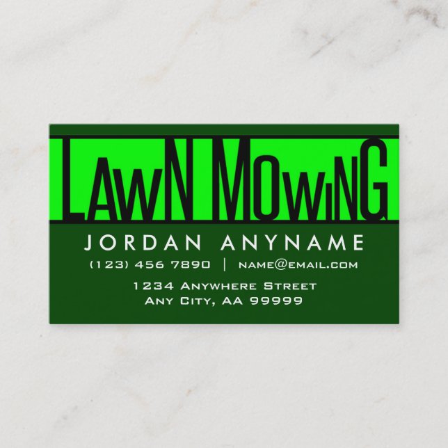 Lawn Mowing Funky Text Business Card (Front)