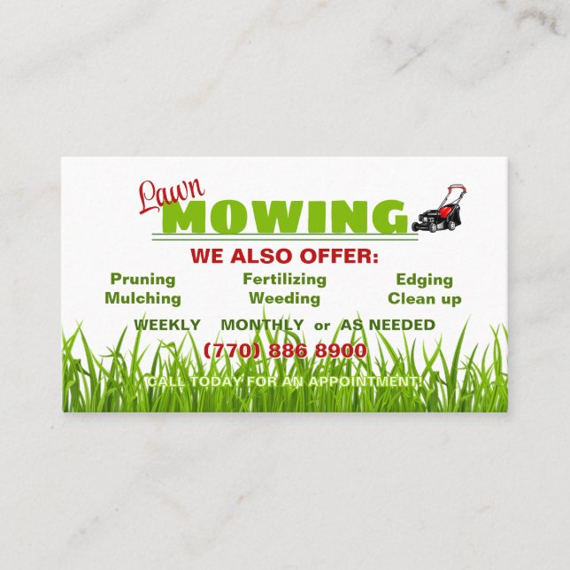 Lawn Mowing Gardening Landscaping  Services Business Card (Front)