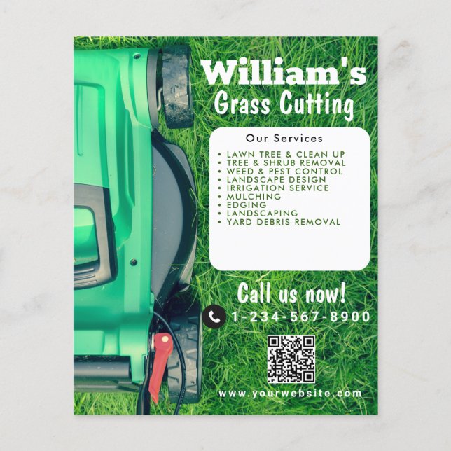 Lawn Mowing Grass Cutting Lawn Care QR Code Flyer (Front)