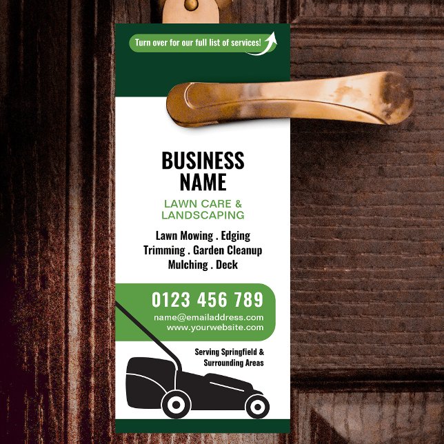 Lawn Mowing & Landscaping Business Marketing Door Hanger (Modern Landscaping Business Marketing Door Hanger in white and green)