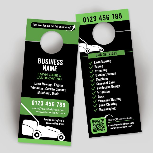 Lawn Mowing & Landscaping Business Marketing Door Hanger (Lawn Mowing & Landscaping Business Marketing Door Hanger with scannable QR code)