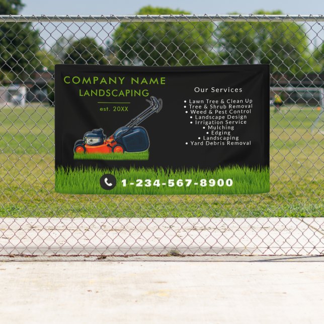 Lawn Mowing Landscaping Garden Lawn Care Black Banner (Insitu)