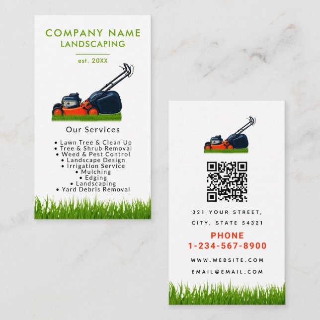 Lawn Mowing Landscaping Garden Lawn Care Modern Business Card (Front/Back)