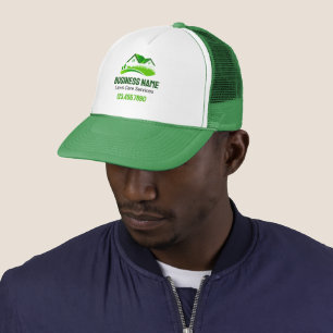 Lawn Mowing Service Green White Logo Trucker Hat