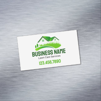 Lawn Mowing Service Green White Magnetic Business Card