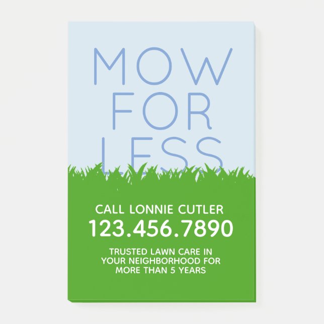 Lawn Mowing Services Ad Flyers Business Cards Post-it Notes (Front)