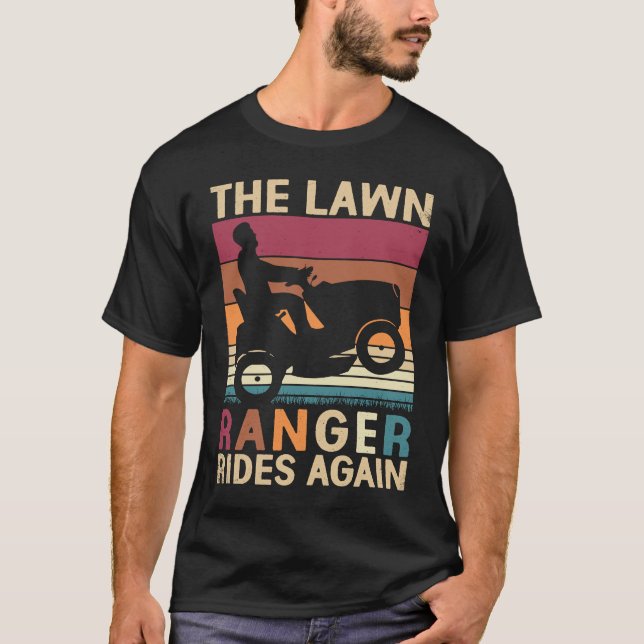 Lawn Mowing The Lawn Ranger Rides Again Retro Lawn T-Shirt (Front)