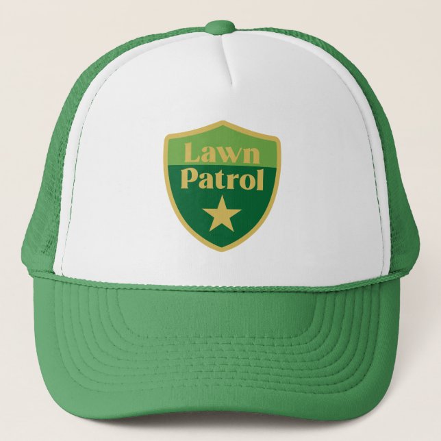 Lawn Patrol Badge Lawn Mowing Trucker Hat (Front)