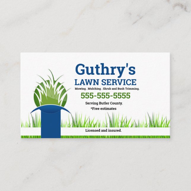 Lawn Service Business Card w/green and blue (Front)
