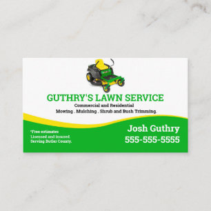 Lawn Service Business Card with zero turn mower