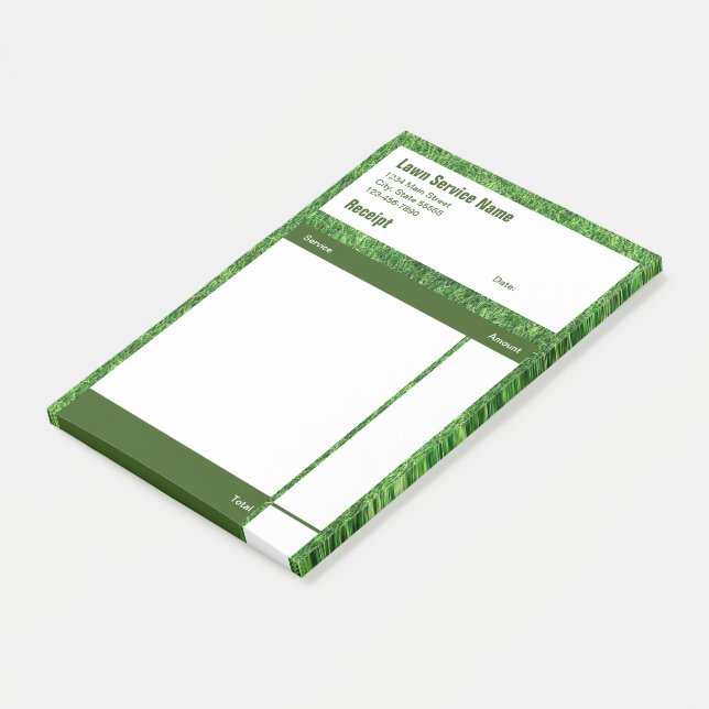 Lawn Service Green Business Sales Receipt Post-it Notes (Angled)