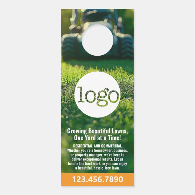 Lawn Services - Mowing, Edging Landscaping Logo Door Hanger (Front)