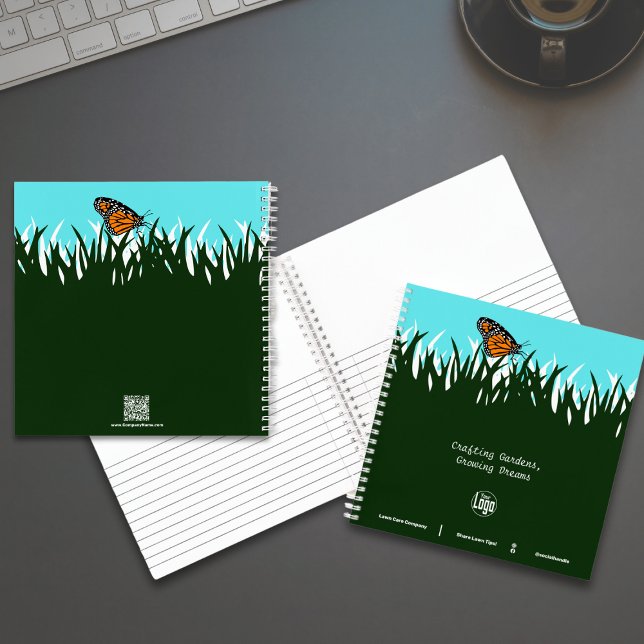 Lawn Silhouette Butterfly Promotional Notebook (Lawn Silhouette Butterfly Promotional Notebook - Motto - Logo - Name - Social - QR Code)