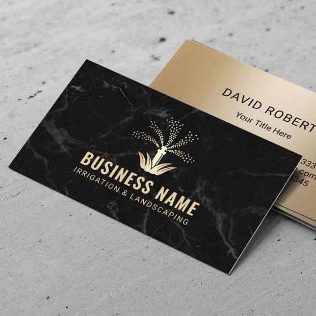 Lawn Sprinkler Irrigation Landscaping Black Marble Business Card (Creator Uploaded)